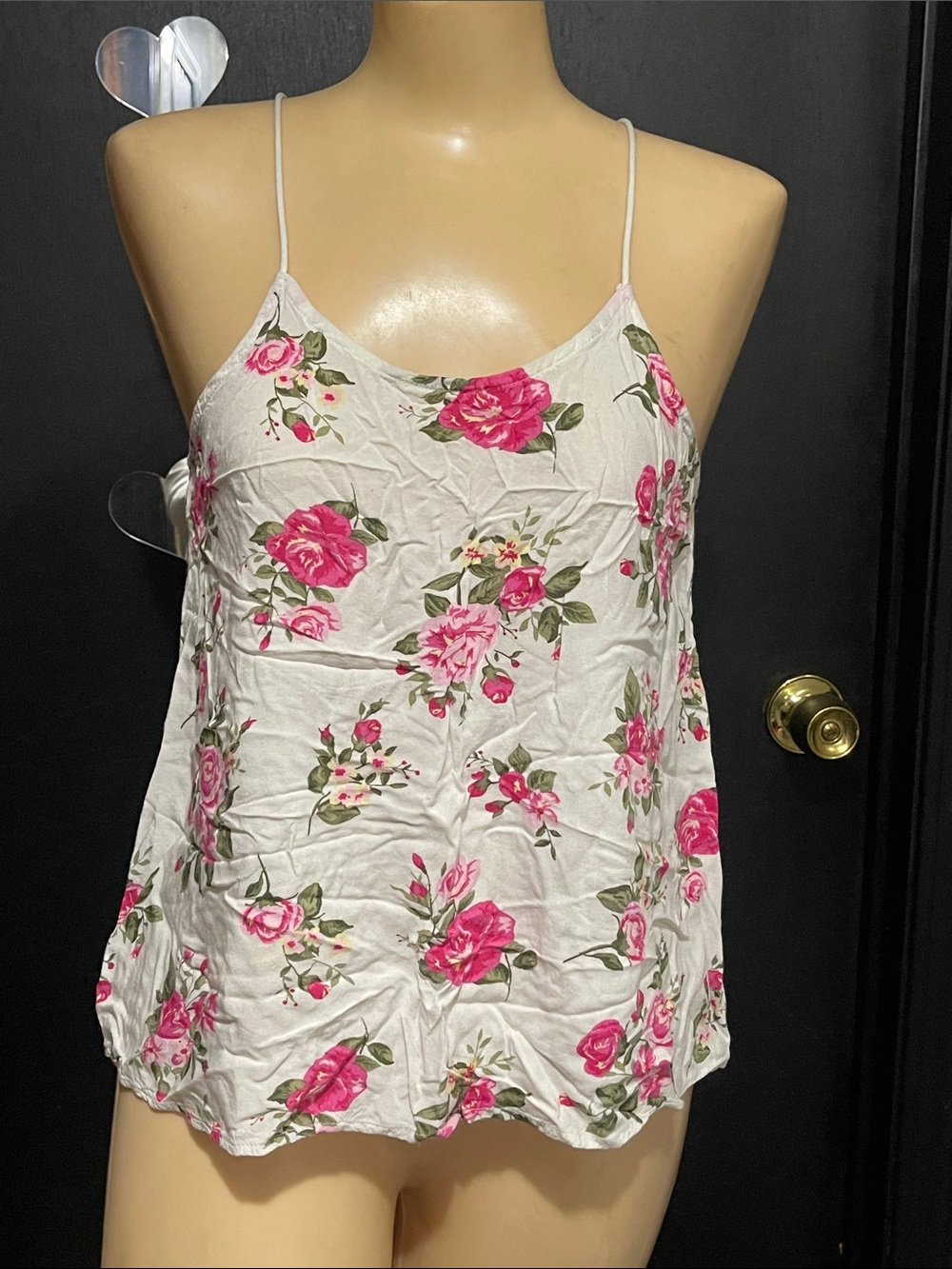 No Boundaries White Floral Camisole with Pink Roses (M-7/9)